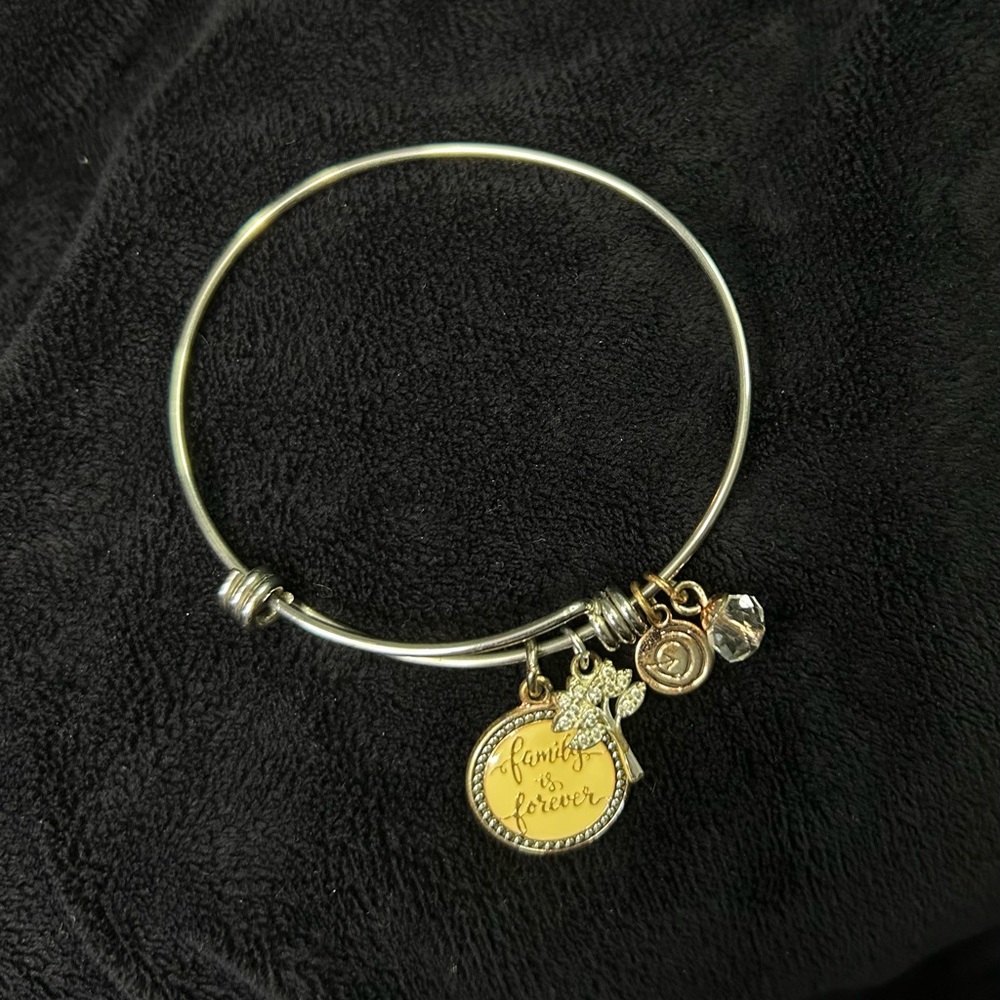 Silver Bangle Bracelet with Charms